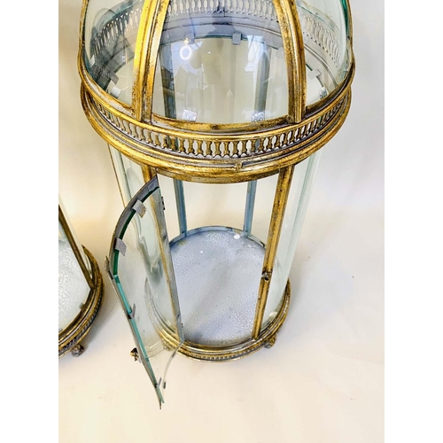 426 - STORM LANTERNS, pair, 80cm high, 28cm diameter, Regency style, gilt metal and glass. (2)