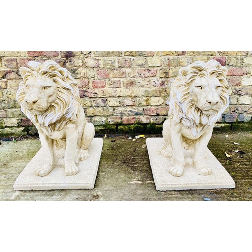 428 - SCULPTURAL LIONS, a pair, composite stone, 69cm H. (2)