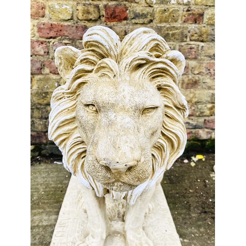 428 - SCULPTURAL LIONS, a pair, composite stone, 69cm H. (2)