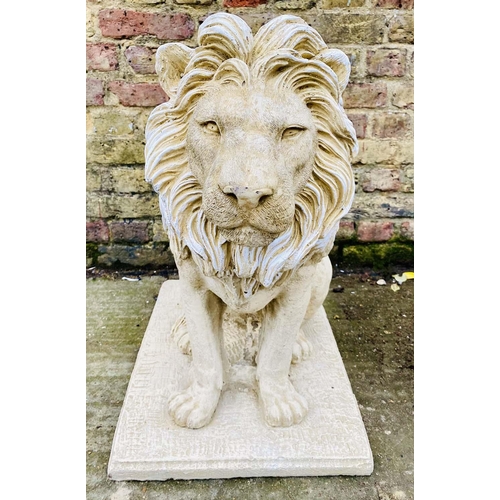 428 - SCULPTURAL LIONS, a pair, composite stone, 69cm H. (2)