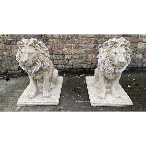 428 - SCULPTURAL LIONS, a pair, composite stone, 69cm H. (2)