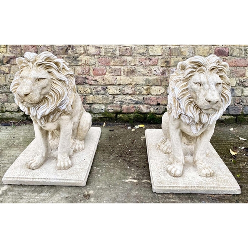 428 - SCULPTURAL LIONS, a pair, composite stone, 69cm H. (2)