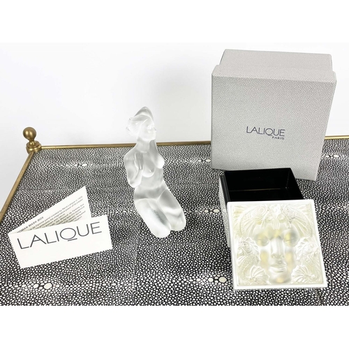 43 - LALIQUE MASQUE DE FEMME BLANC BOX AND A LALIQUE NUDE APHRODITE FIGURINE, 13cm H, box 9cm, masque de ... 