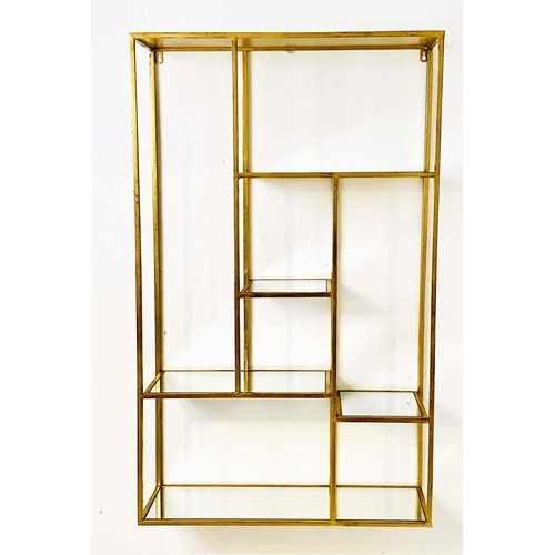 431 - WALL ETAGERE, 100cm high, 60cm wide, 20cm deep, 1960s French Style, gilt metal with mirrored glass s... 