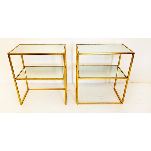 433 - SIDE TABLES, a pair, 61cm x 51cm x 28cm, 1960's French style, two-tier form, mirrored glass tops and... 