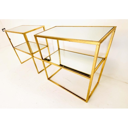 433 - SIDE TABLES, a pair, 61cm x 51cm x 28cm, 1960's French style, two-tier form, mirrored glass tops and... 