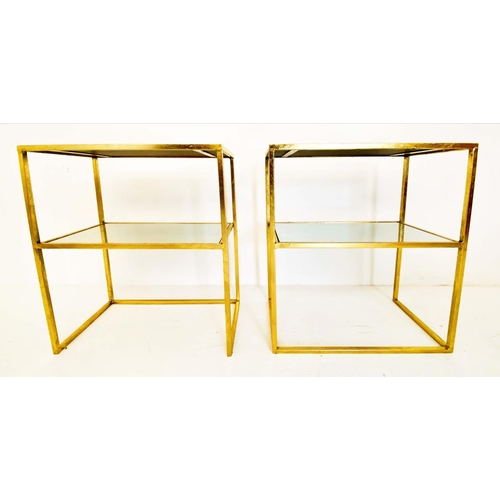 433 - SIDE TABLES, a pair, 61cm x 51cm x 28cm, 1960's French style, two-tier form, mirrored glass tops and... 