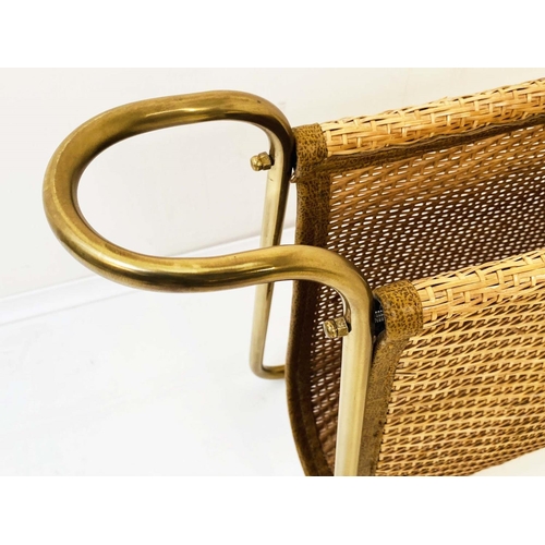 434 - READING RACK, 39cm high, 64cm wide, 20cm deep, 1950s Italian style, gilt metal and rattan.