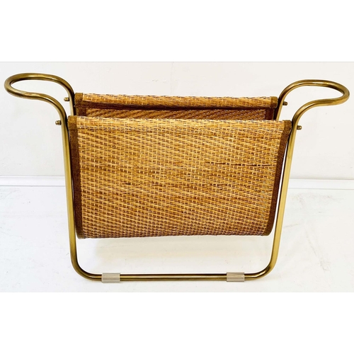 434 - READING RACK, 39cm high, 64cm wide, 20cm deep, 1950s Italian style, gilt metal and rattan.