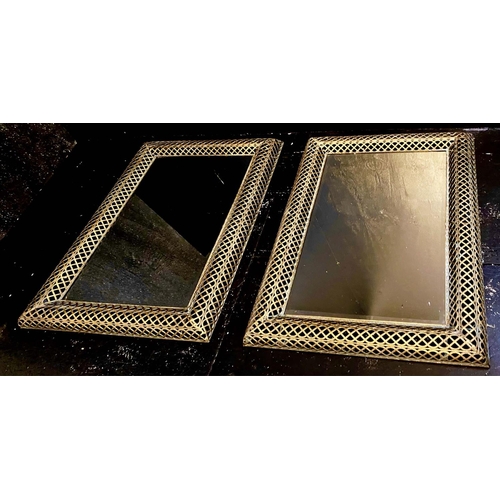 447 - WALL MIRRORS, a pair, gilt metal pierced frames, Regency style design, 100cm x 70cm. (2)