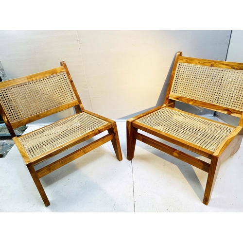 452 - LOUNGE CHAIRS, a pair, 1960's Danish style, 66cm high, 60cm wide, 74cm deep, with caned backs and se... 