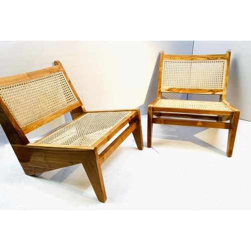 452 - LOUNGE CHAIRS, a pair, 1960's Danish style, 66cm high, 60cm wide, 74cm deep, with caned backs and se... 