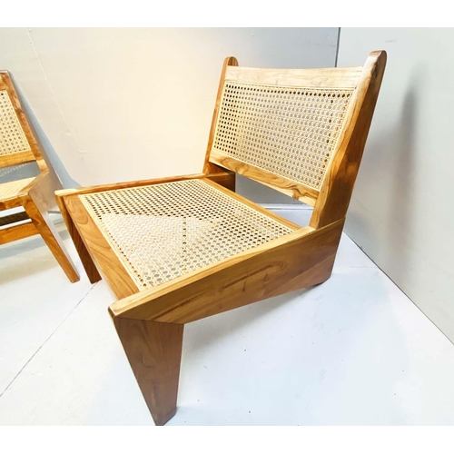 452 - LOUNGE CHAIRS, a pair, 1960's Danish style, 66cm high, 60cm wide, 74cm deep, with caned backs and se... 