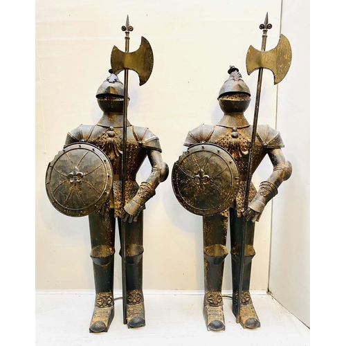 455 - FAUX SUITS OF ARMOUR, a pair, 140cm high, 55cm diameter, antiqued finish. (2)