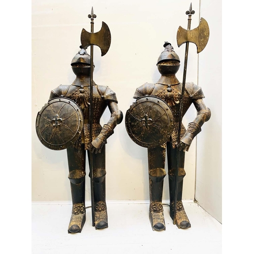 455 - FAUX SUITS OF ARMOUR, a pair, 140cm high, 55cm diameter, antiqued finish. (2)