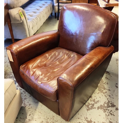 463 - HABITAT ARMCHAIR, 90cm H, Art deco style, tan leather.