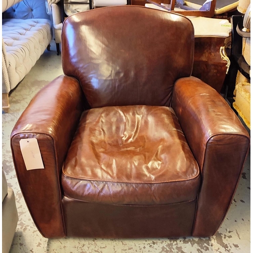 463 - HABITAT ARMCHAIR, 90cm H, Art deco style, tan leather.