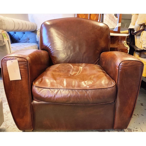 463 - HABITAT ARMCHAIR, 90cm H, Art deco style, tan leather.