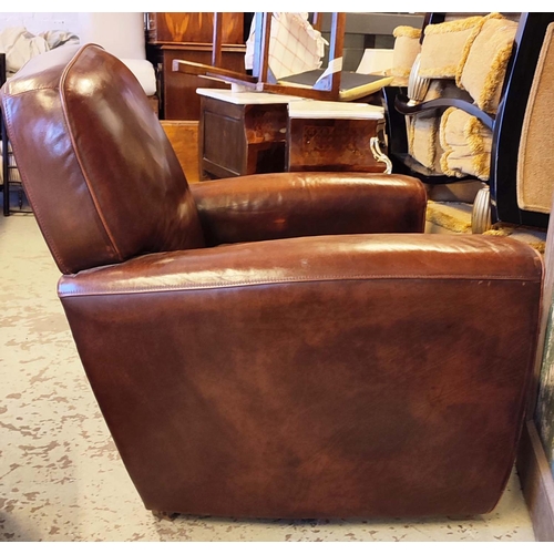 463 - HABITAT ARMCHAIR, 90cm H, Art deco style, tan leather.