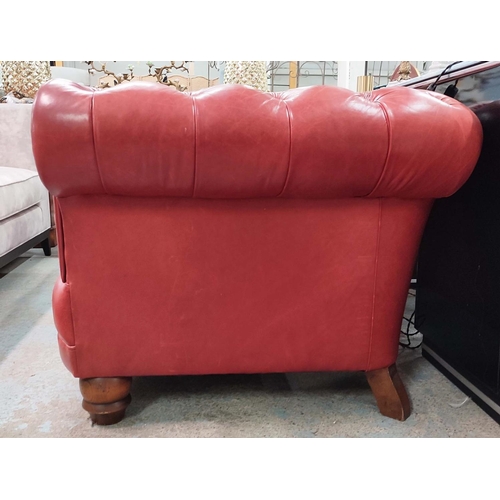 468 - CHESTERFIELD STYLE SOFA, red leather upholstered, 190cm W.