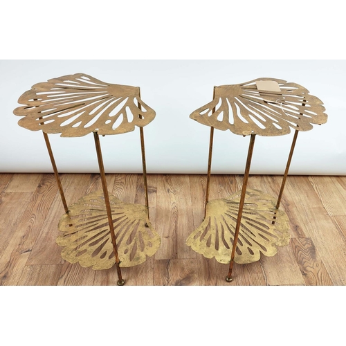 469 - GINKCO LEAF SIDE TABLES, a pair, two tier, gilt metal, 33cm x 40cm x 55cm. (2)