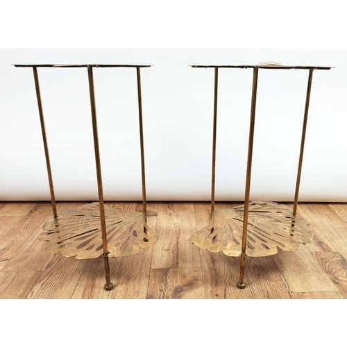 469 - GINKCO LEAF SIDE TABLES, a pair, two tier, gilt metal, 33cm x 40cm x 55cm. (2)