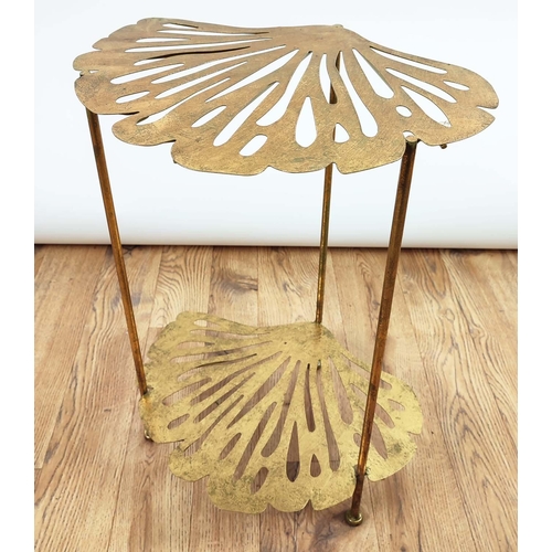 469 - GINKCO LEAF SIDE TABLES, a pair, two tier, gilt metal, 33cm x 40cm x 55cm. (2)