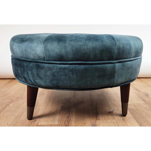 471 - FOOTSTOOL, buttoned blue fabric upholstered, 70cm diam x 40cm H.