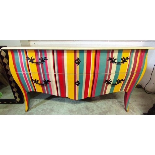 483 - SIDEBOARD, 158cm W x 90cm H x 62cm D with two long multicoloured striped drawers.