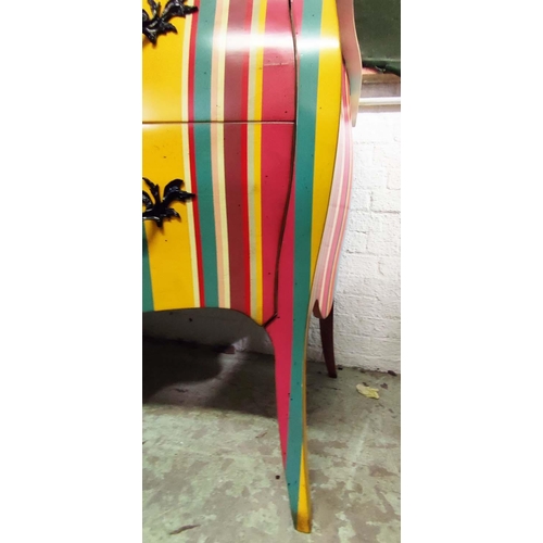 483 - SIDEBOARD, 158cm W x 90cm H x 62cm D with two long multicoloured striped drawers.