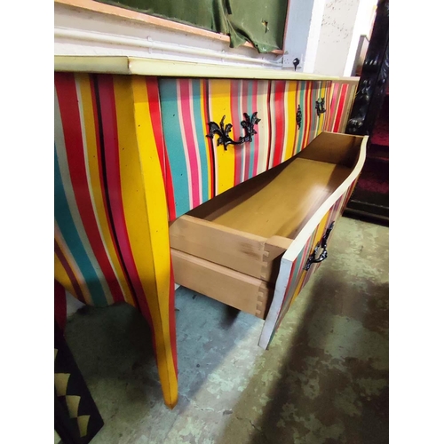 483 - SIDEBOARD, 158cm W x 90cm H x 62cm D with two long multicoloured striped drawers.