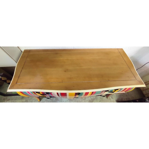 483 - SIDEBOARD, 158cm W x 90cm H x 62cm D with two long multicoloured striped drawers.