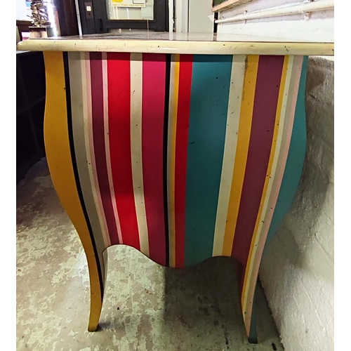 483 - SIDEBOARD, 158cm W x 90cm H x 62cm D with two long multicoloured striped drawers.