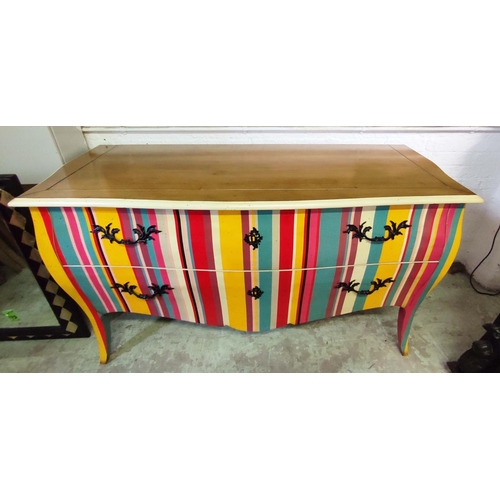 483 - SIDEBOARD, 158cm W x 90cm H x 62cm D with two long multicoloured striped drawers.