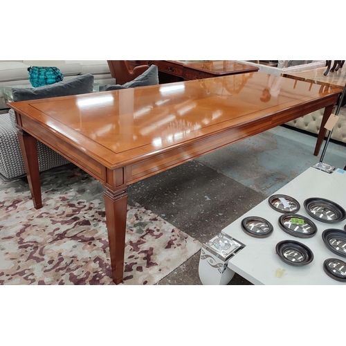 487 - DINING TABLE, 300cm x 110cm x 79cm, 1950's Italian inspired design, fruitwood veneer with inlay.