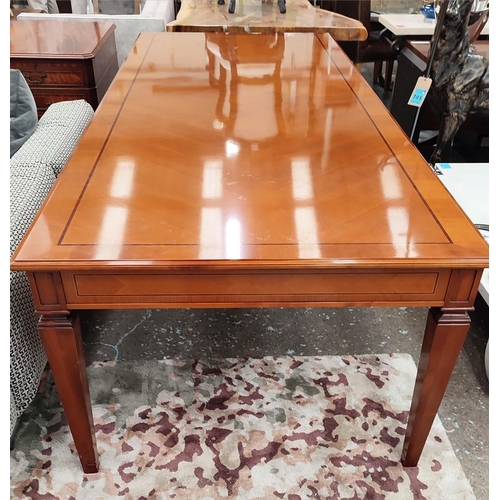 487 - DINING TABLE, 300cm x 110cm x 79cm, 1950's Italian inspired design, fruitwood veneer with inlay.