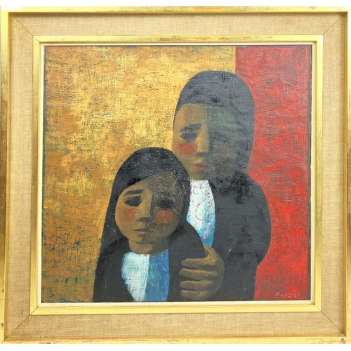 65 - JACK HUGHES, 'Nerja-Two Children', oil on canvas, 72cm x 70cm, signed, Framed. 'Trafford gallery, Mo... 