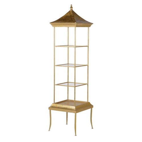 459 - ETAGERE, 172cm high, 45cm wide, 45cm deep, in the style of a pagoda, four-tier, gilt metal frame.