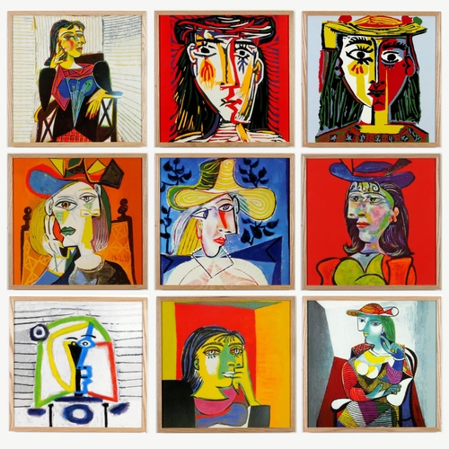 115 - AFTER PABLO PICASSO, a set of nine portraits of women on cotton, 44cm x 44cm each. (Subject to ARR -... 