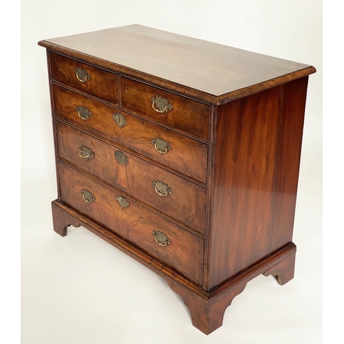 181 - CHEST, English early 18th century Queen Anne figured walnut and crossbanded with two short and three... 