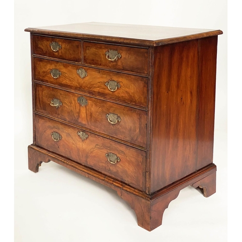 181 - CHEST, English early 18th century Queen Anne figured walnut and crossbanded with two short and three... 