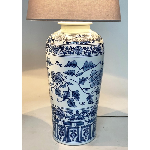 182 - TABLE LAMPS, a pairs, Chinese blue and white ceramic of lidded vase form, with shades, 75cm H. (2)