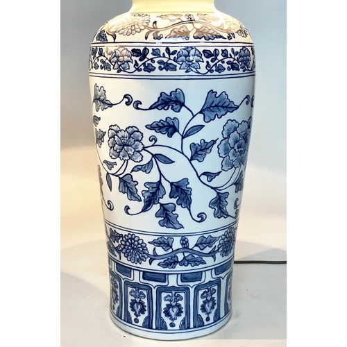 182 - TABLE LAMPS, a pairs, Chinese blue and white ceramic of lidded vase form, with shades, 75cm H. (2)