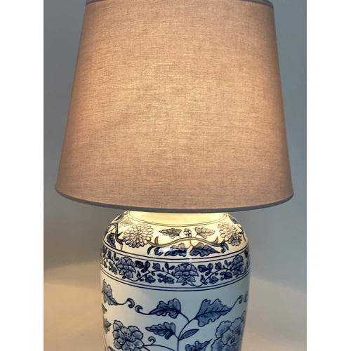 182 - TABLE LAMPS, a pairs, Chinese blue and white ceramic of lidded vase form, with shades, 75cm H. (2)