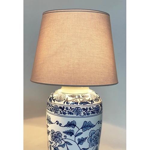 182 - TABLE LAMPS, a pairs, Chinese blue and white ceramic of lidded vase form, with shades, 75cm H. (2)