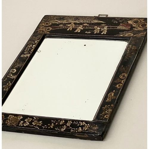 184 - JAPANESE WALL MIRROR, 19th century Japanese lacquered and silvered gilt decorated rectangular frame ... 