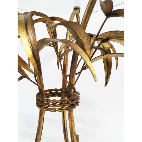 330 - SIDE TABLE, 1960's French style, gilt metal, foliate detail, bevelled glass top, 43cm diam x 55cm H.