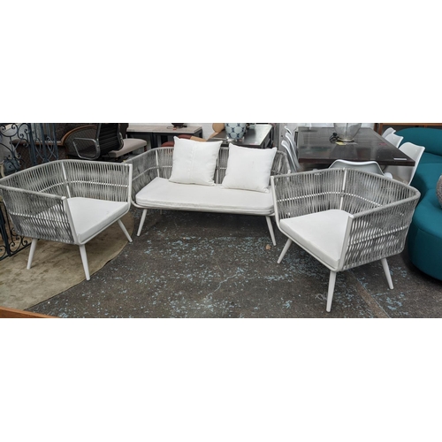 301 - GARDEN LOUNGE SET, including sofa 155cm W, and two matching chairs 90cm W. (3)