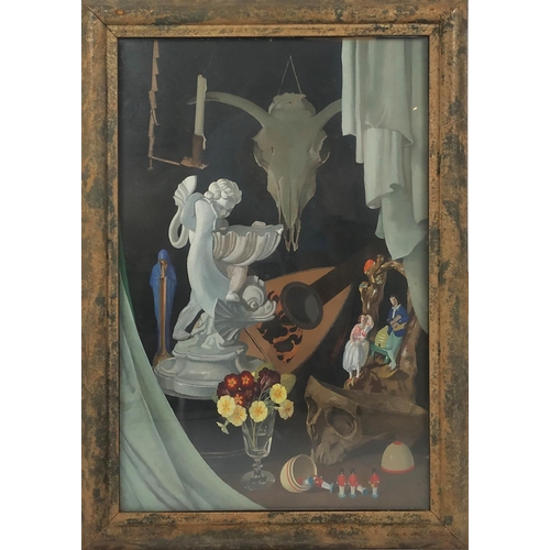 105 - HENRI LANGLOIS, 'Vanitas Still Life', oil on canvas, 73cm x 48cm, framed.