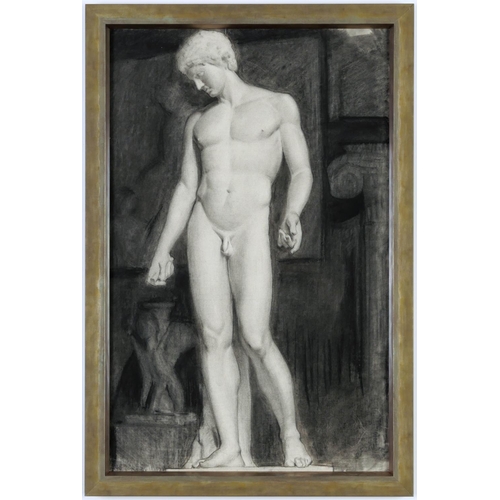 130 - A SET OF SIX LARGE FRENCH NEO CLASSICAL PENCIL/CHARCOAL NUDE DRAWINGS, early 20th century, 65cm x 40... 